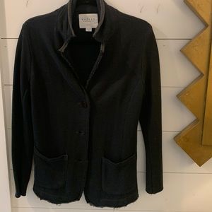 Velvet by Graham & Spencer terrycloth knit jacket with frayed edges. Black.